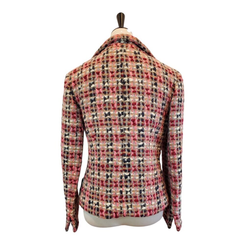 FASHIONISTA SZ M Vintage Tweed Wool/Mohair Blend Blazer  Pink Red Tan Made USA - Picture 6 of 9